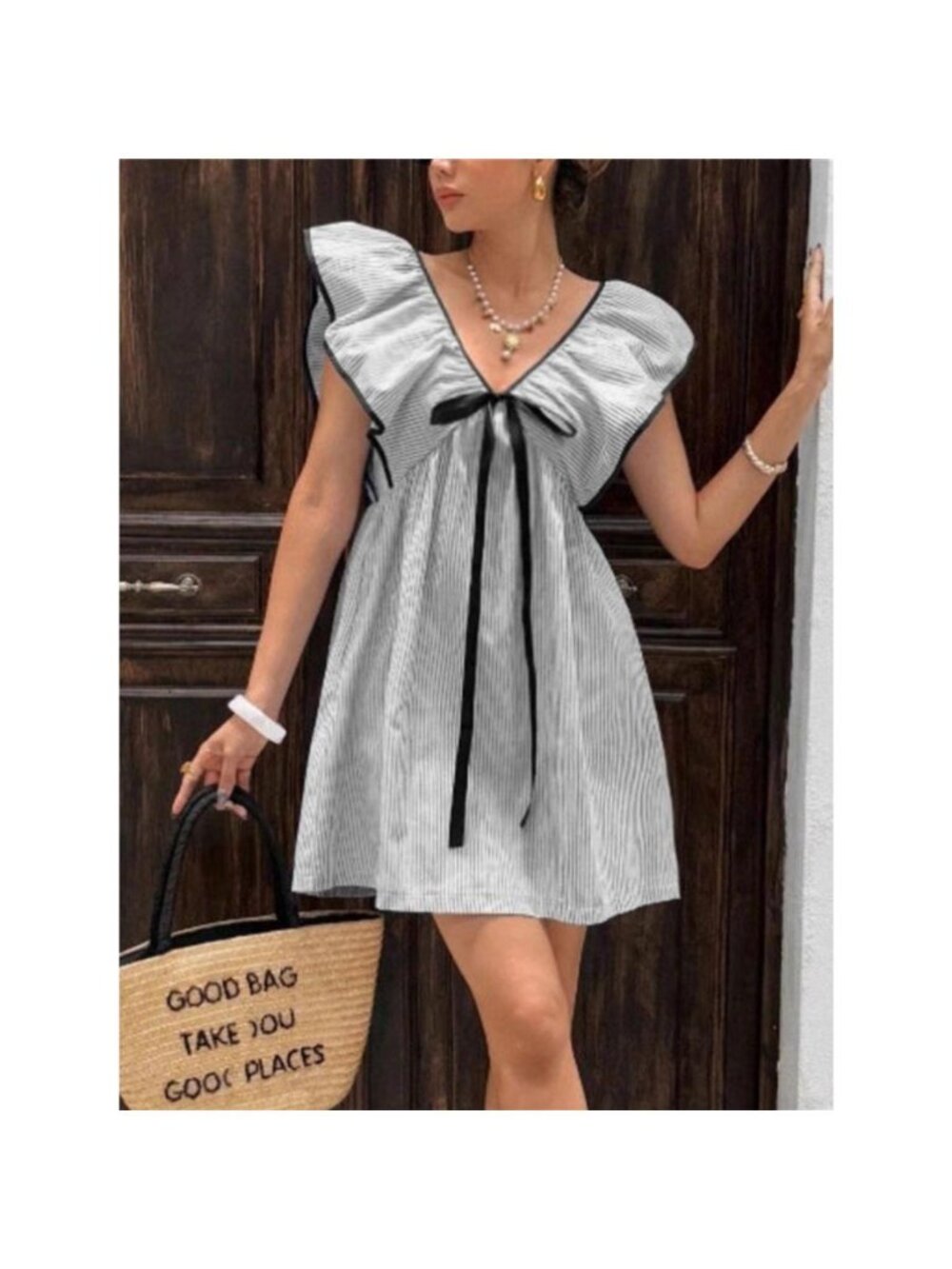 Striped Ruffle Sleeve Mini Dress - Picture 9 of 13